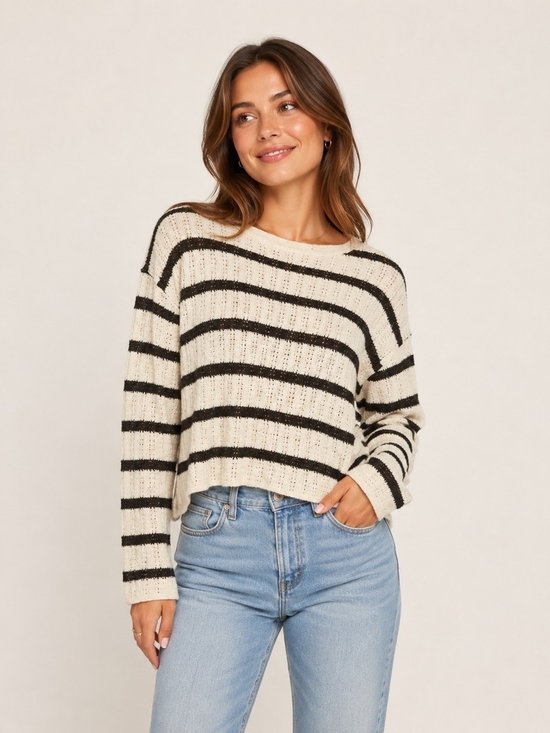 Reitmans Sweaters - Reitmans White and Black Open-Knit Crochet Sweater Size Xs